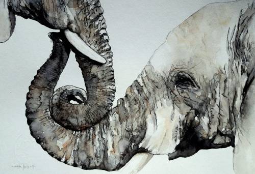 Original Painting by Lorna Pauls - "Embrace" Elephant (42cm x 29.5cm)