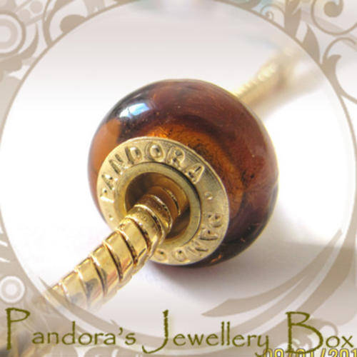 Uncommon GOLD Core "PANDORA" Stamped Murano Bead Charm for Pandora Bracelet