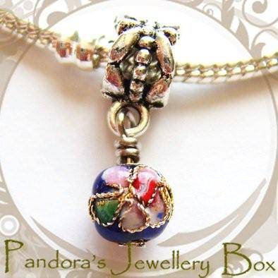 MIDNIGHT BLUE Cloisonne EURO Bead Charm Dangle with Tibetan Silver Bail
