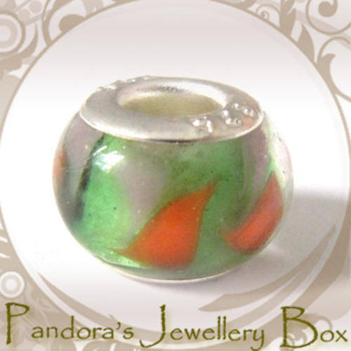 "Fire & Earth" Murano EURO BEAD CHARM with 925 Stering Silver Core