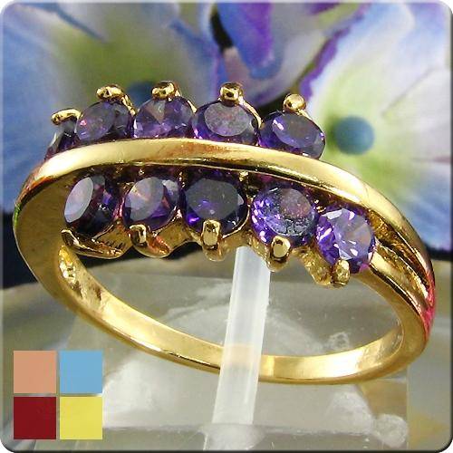 LIGHT PARTY BLING! 10x3mm Purple Amethyst Round Cut 18kgp Ring - Size 8