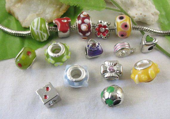 R9 each! 15 Mixed EURO Bead Charms - 8 Tibetan Silver & 7 Murano 925 Sterling Silver Charms