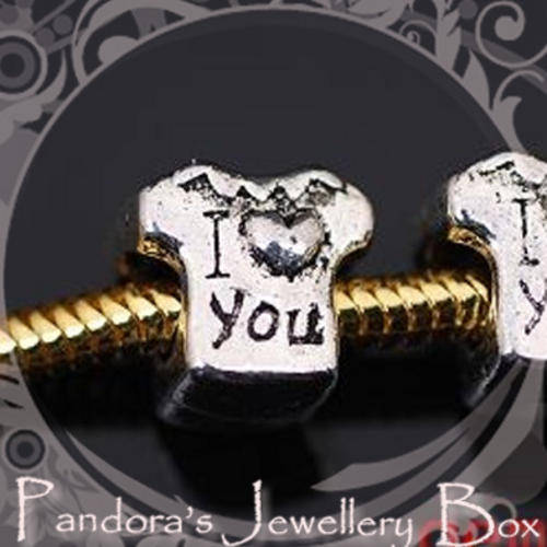 "I LOVE YOU" T-SHIRT Tibetan Silver EURO Bead Charm