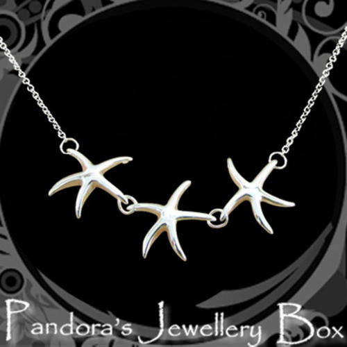 925 Sterling Silver Three StarFish Necklace