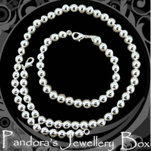 925 Stamped Silver 8mm Ball Bead Bracelet & Necklace Set