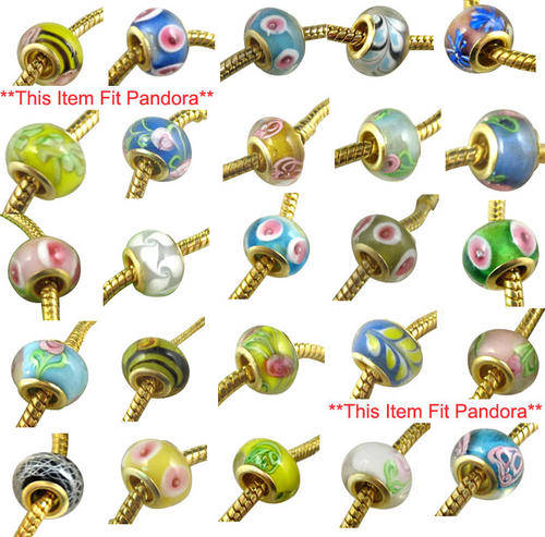 VALUE! R6.00 each! 25 Murano Bead Charms with Gold Core & FREE GOLD EURO BRACELET