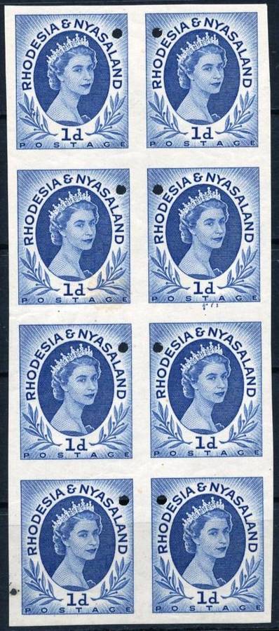 RHODESIA & NYASALAND - SUPERB IMPERF BLOCK OF 8 - ARCHIVAL PLATE PROOFS - VALUE Approx R 1,600.00!