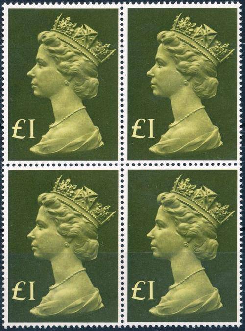 GB - MACHINS - HIGH VALUE ONE POUND BLOCK OF FOUR!!! UNMOUNTED!! - VIEW BELOW