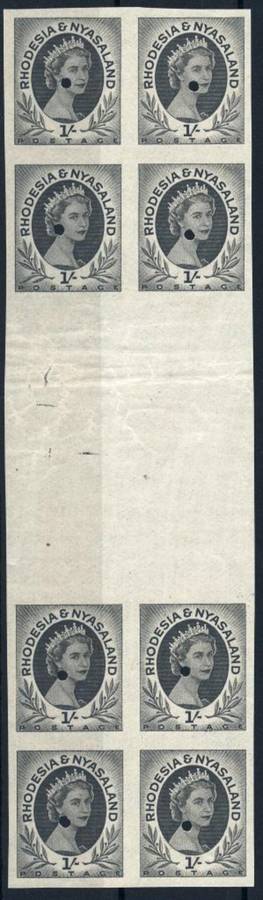 RHODESIA & NYASALAND - MARGINAL ARCHIVAL PROOF BLOCK OF 8!!! -- 1/- - SUPERB CONDITION - View Below