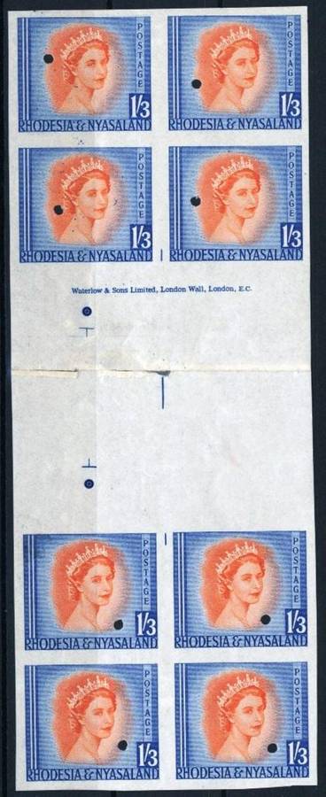 RHODESIA & NYASALAND - 1/3 ARCHIVAL PROOFS!!! - BLOCK WITH HORIZONTAL MARGIN OF 8 !!  - Read Below