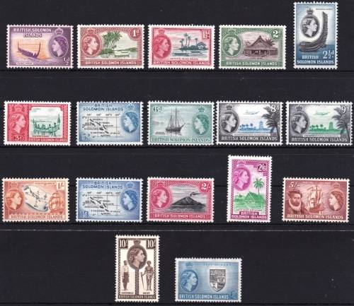 BRITISH SOLOMON ISLANDS - 1956 - QE2 - FULL SET OF 17 STAMPS TO £1  MMINT -SG82-96 - CV = R 1,900.00