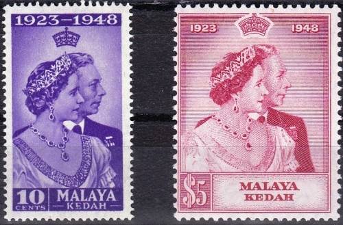 MALAYA KEDAH - 1948 - ROYAL SILVER WEDDING SET - LMM - SG70-71 - CV = R 515.00