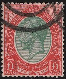 SA UNION - 1913 - KGV - £1 SUPERB USED - NEAT CLEAN CANCEL - SG 16 - CV  R 7,730.00 - VIEW BELOW