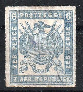 ZAR - 1869 - 6 PENCE - DULL ULTRAMARINE - IMPERF - USED - SACC 5a - CV  R 2,000.00 - VIEW BELOW