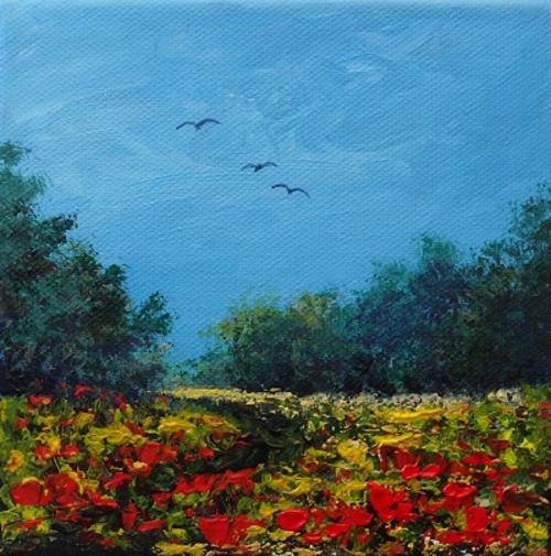 Special !! Bids start with R1.00 !!! Original Acrylic Painting by Joy Clark "Flower Field"