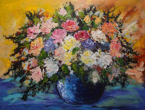 Special !!! Bids start with R1.00 !!! Acrylic Painting by Joy Clark "Vase of Roses"