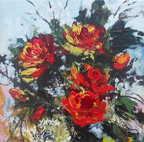 Wednesday Special !!!  Acrylic Painting by Joy Clark "Roses For You" 20 x 20 cm