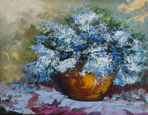 Acrylic painting by Joy Clark "Little Bouquet in Copper Vase" 35 x 25 cm - Ready to Hang