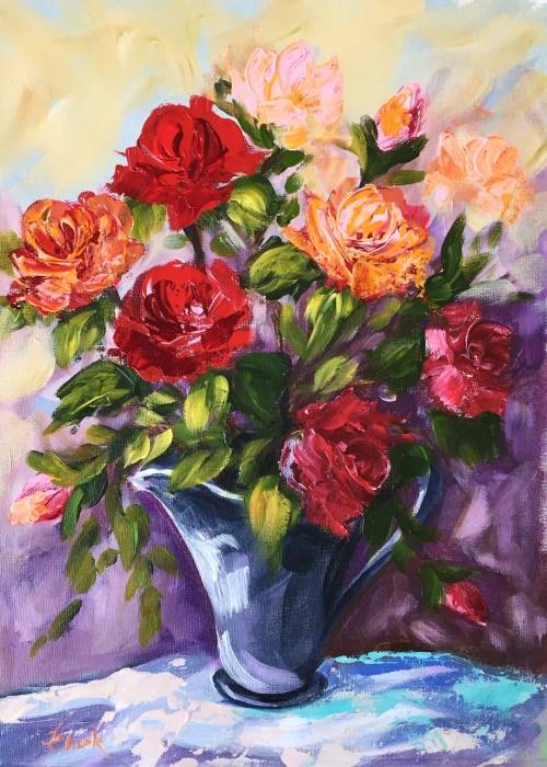 "Jug with Roses" Original Painting by S.A. Artist, Joy Clark
