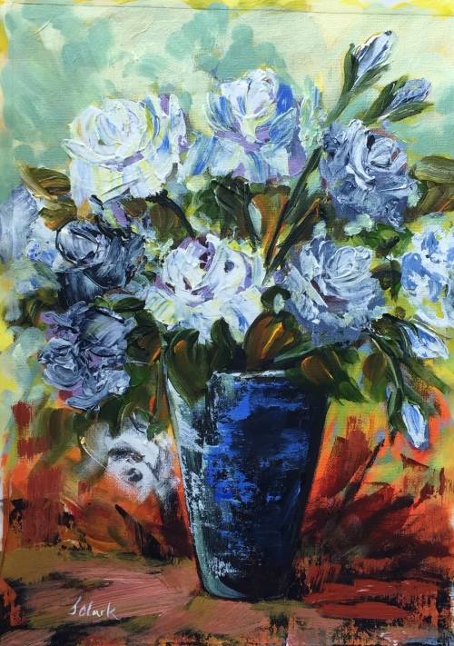 "White Roses for You" Original Painting by S.A. Artist, Joy Clark