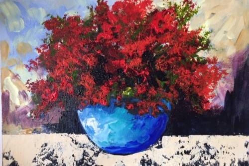 A beautiful floral Original Painting by S.A. Artist, Joy Clark "Little Vase"
