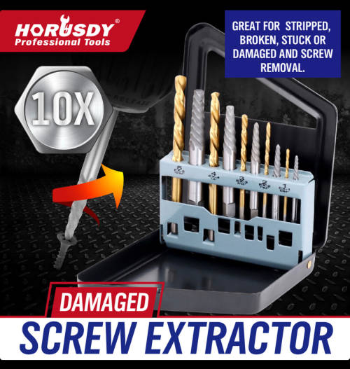 10pcs Easy Out Screw Extractor Set Matched Left Hand Drill Bits Broken Bolt New