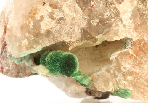 Malachite Spray in Quartz Vug, Kaokoveld Region, Namibia