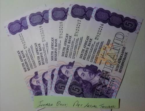 FIVE BANK NOTES. R5.00.G P DE KOCK. 2ND ISSUE.