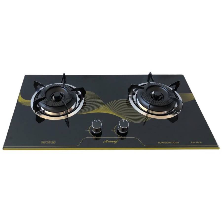 2-Burner Tempered Glass Panel Gas Stove Hob with Auto-Ignition