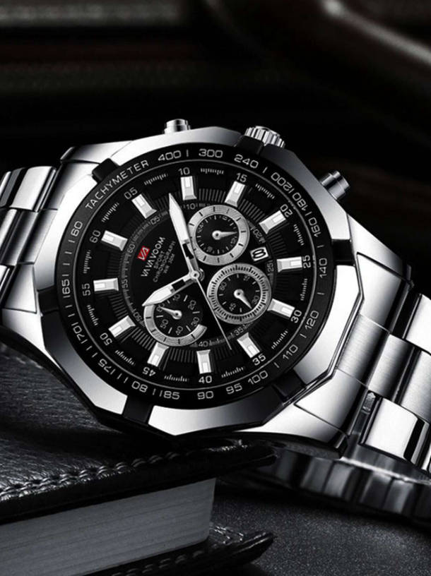 Waterproof Men`s Sports Quartz Watch With Black Dial