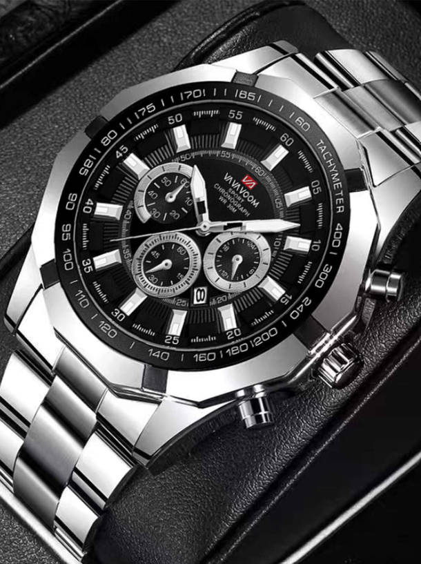 Waterproof Men`s Sports Quartz Watch With Black Dial