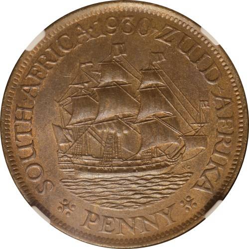 UNION OF SOUTH AFRICA 1930 PENNY GRADED BY NGC MS63BN