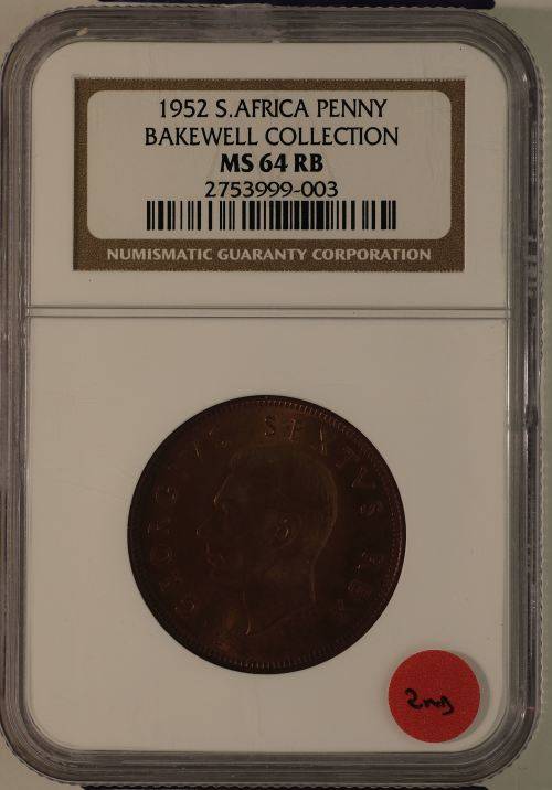 UNION OF SOUTH AFRICA 1952 PENNY GRADED MS64RB BY NGC