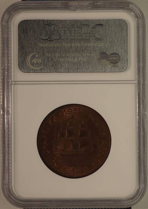 UNION OF SOUTH AFRICA 1952 PENNY GRADED MS64RB BY NGC