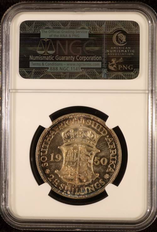 "TOP POP" UNION OF SOUTH AFRICA 1950 HALFCROWN GRADED MS65 BY NGC