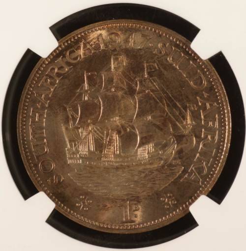 "TOP POP" COIN IN RED BROWN UNION OF SOUTH AFRICA 1947 PENNY GRADED MS65 RB BY NGC