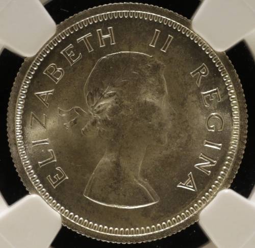 UNION OF SOUTH AFRICA 1958 SHILLING GRADED MS66 BY NGC (TOP POP COIN AT NGC)