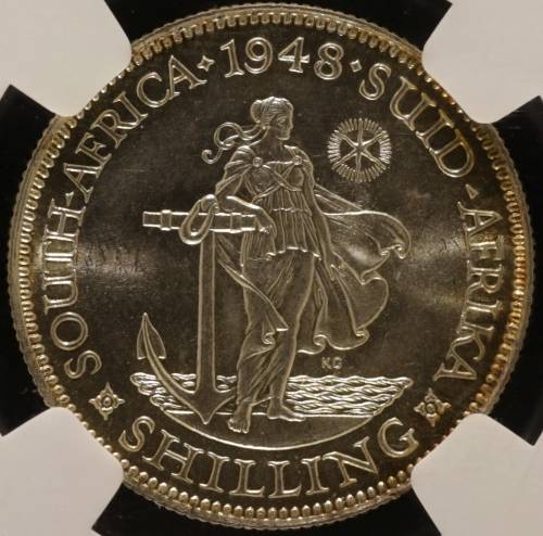 UNION OF SOUTH AFRICA 1948 SHILLING GRADED MS64 BY NGC