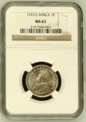 UNION OF SOUTH AFRICA 1923 SHILLING GRADED MS63 BY NGC
