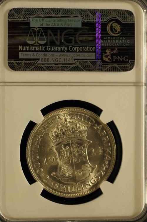 ### NGC TOP POP COIN ### UNION OF SOUTH AFRICA 1924 HALFCROWN GRADED MS64 BY NGC