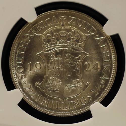 ### NGC TOP POP COIN ### UNION OF SOUTH AFRICA 1924 HALFCROWN GRADED MS64 BY NGC