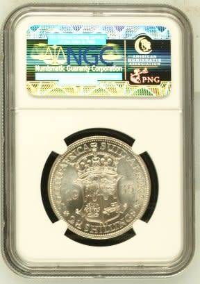UNION OF SOUTH AFRICA 1935 HALFCROWN GRADED MS62 BY NGC (EXCEPTIONAL MS62 COIN)