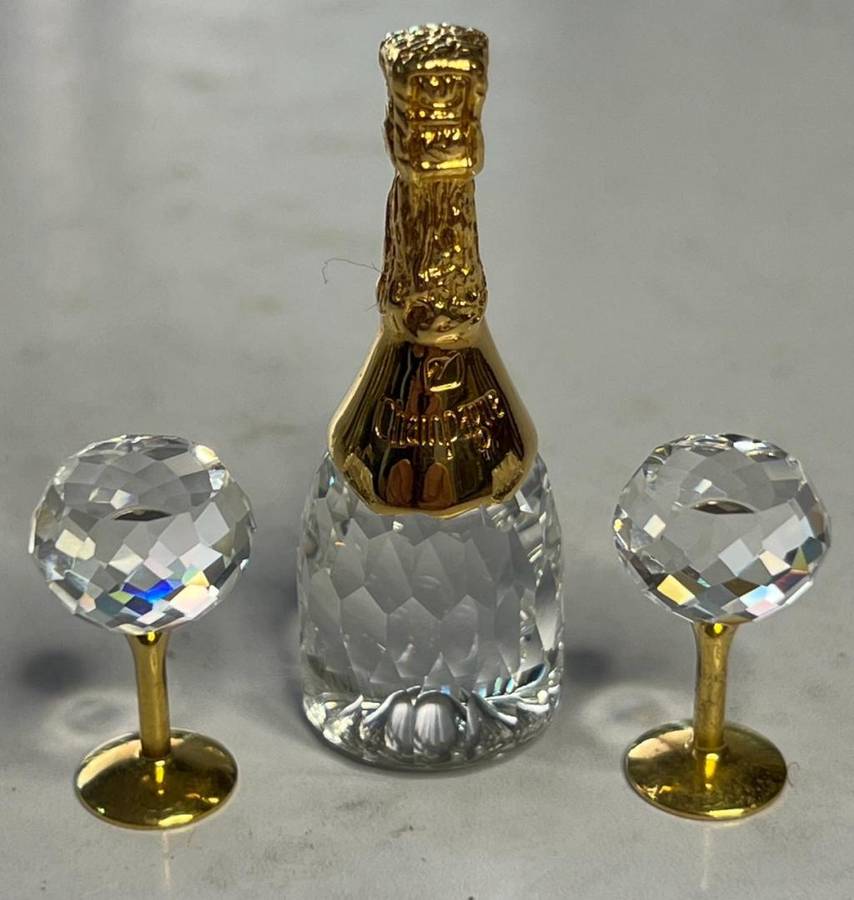 Swarovski Crystal Memories Champagne Bottle & Two Glasses