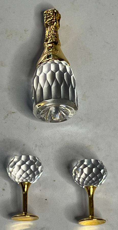 Swarovski Crystal Memories Champagne Bottle & Two Glasses