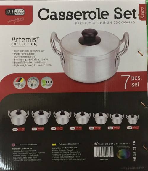 14 Piece High Quality Beautiful Brushed Metal Finish Aluminium Casserole Sets