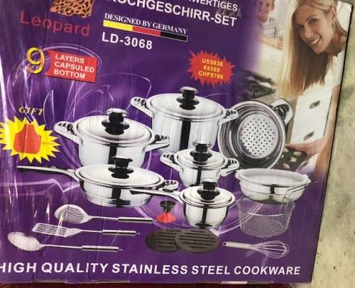 BRAND NEW LEOPARD 21 PIECE STAINLESS STEEL COOKWARE SET