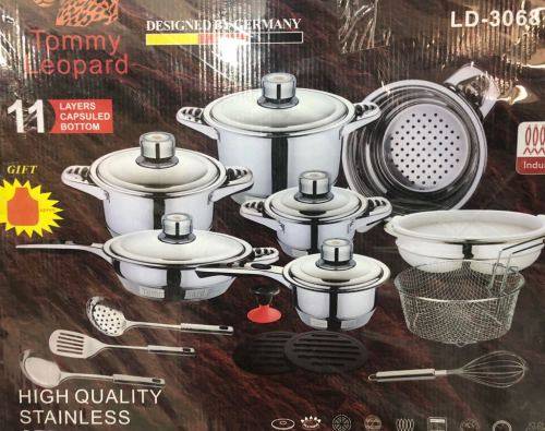 BRAND NEW LEOPARD 21 PIECE STAINLESS STEEL COOKWARE SET (READ THE DESCRIPTION)