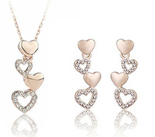 18KT gold plated Austrian crystals fashion Pendant heart Earrings + necklace Jewelry set