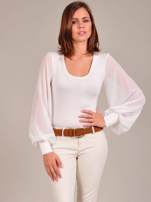 Diligo White Chiffon Sleeve Top. Sizes S-XL. FREE Delivery.
