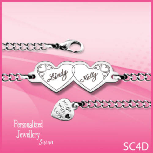 Personalized Stainless Steel Chain Bracelet: Two Hearts